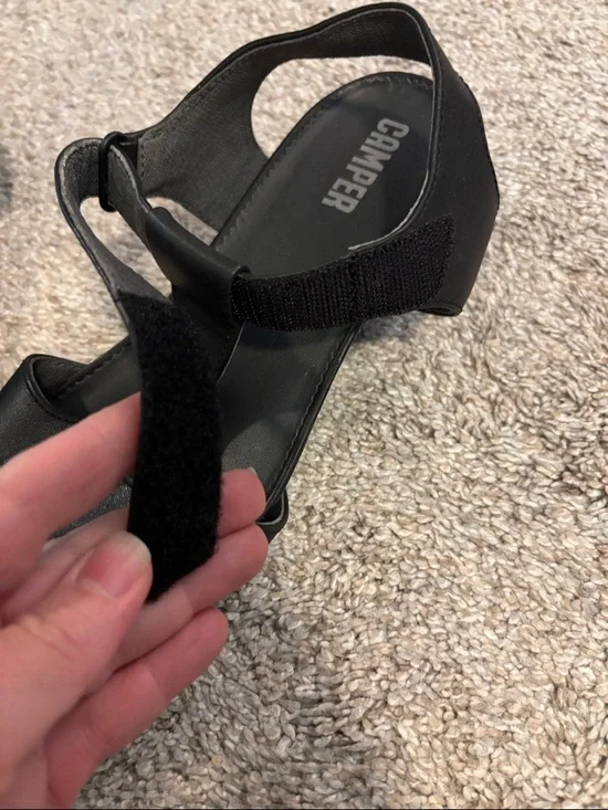 NWOT Camper Black Leather velcro closure wedge Sandals 7 - Picture 4 of 8